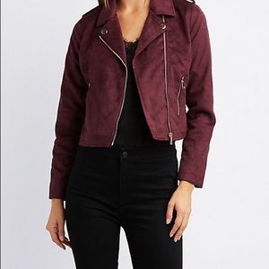 NWOT Burgundy/Plum Faux Suede Moto Jacket